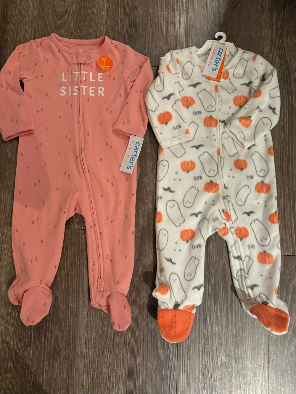 NWT Carter's Little Sister and Halloween Pumpkin Ghost Footed One-Piece 9 Months